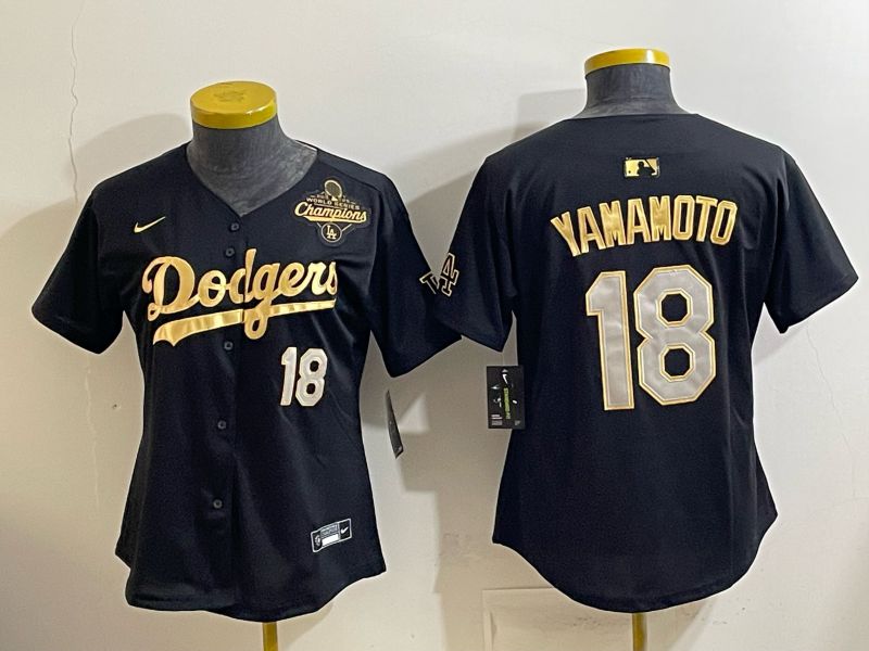 Youth Nike 2026 Los Angeles Dodgers #18 Yamamoto black gold Game MLB Jersey 1214
